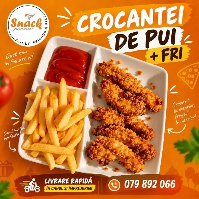 Meniu Snack Pizza Cahul -Crocănței de pui + cartofi prăjiți